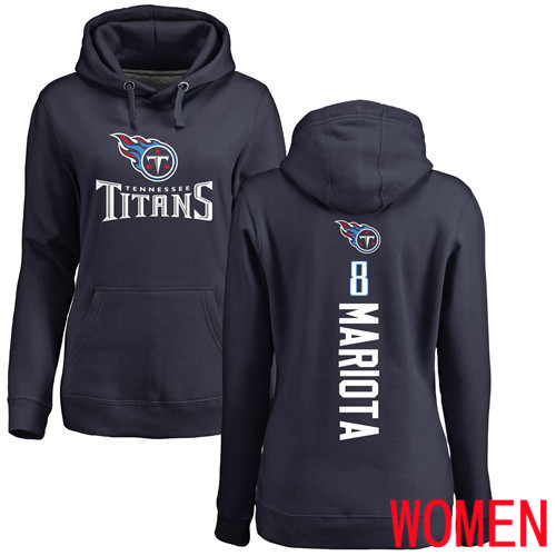 Tennessee Titans Navy Blue Women Marcus Mariota Backer NFL Football 8 Pullover Hoodie Sweatshirts
